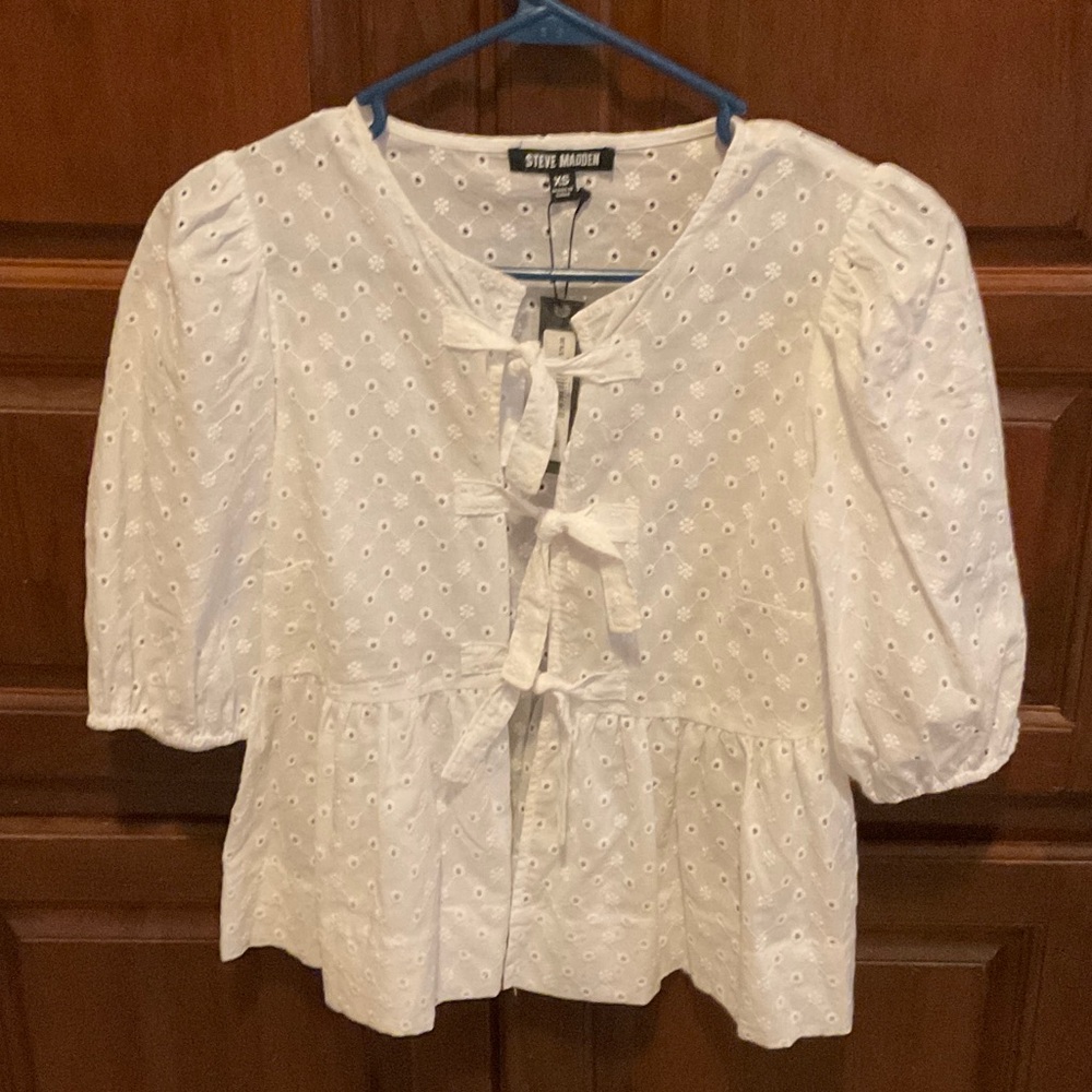 Steve Madden White Eyelet Blouse with Bows